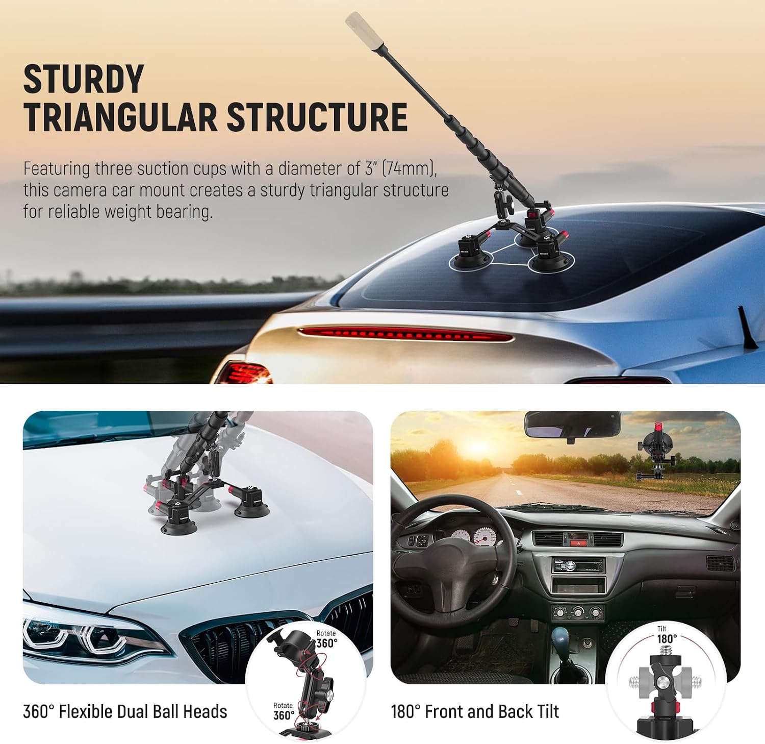 NEEWER Triple Suction Cup Car  - Insta360 Camera X4 review and price